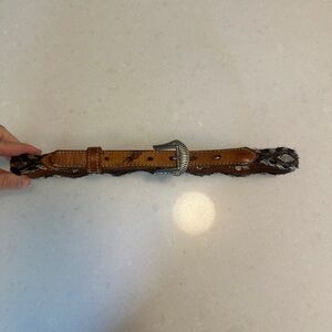 XS/S Vintage Leather Belt with Woven Detail